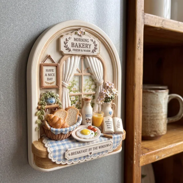 3D Breakfast Window Fridge Magnet, Sculpted Bakery Scene — product photo 7
