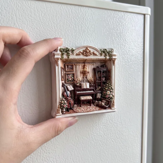 Resin Relief Fridge Magnet, Miniature Music Room Decor with Piano and Violin — product photo 7