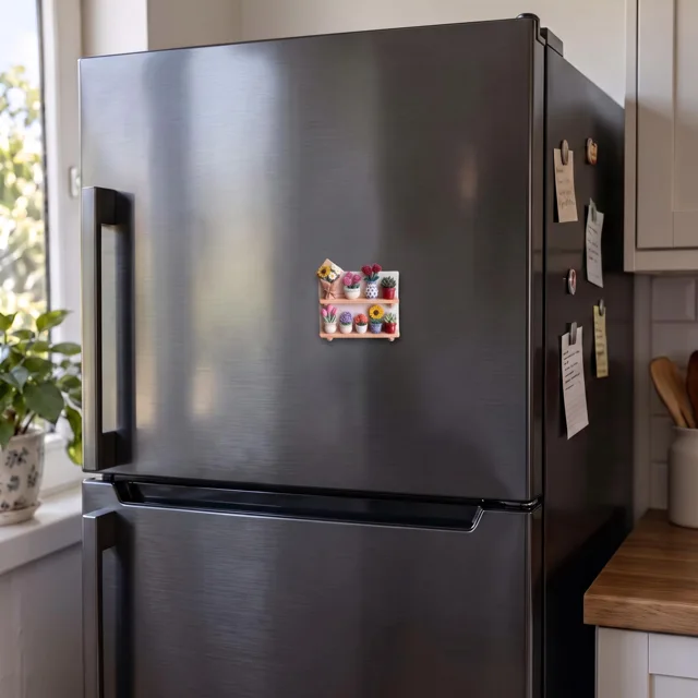 Flower Shelf Fridge Magnet, Colorful Potted Plants Display — product photo 5