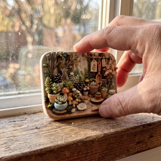Botanical Refrigerator Magnet: 3D Relief Resin Succulent Garden Scene Decor — product photo 4
