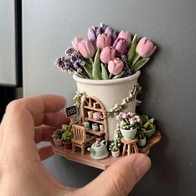Resin Flower Shop Fridge Magnet, 3D Floral Miniature Decor — product photo 8
