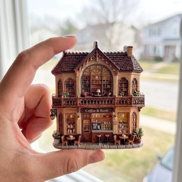 Resin Refrigerator Magnet: Gothic Coffee Shop Facade, 3D Relief Decor — product photo 1