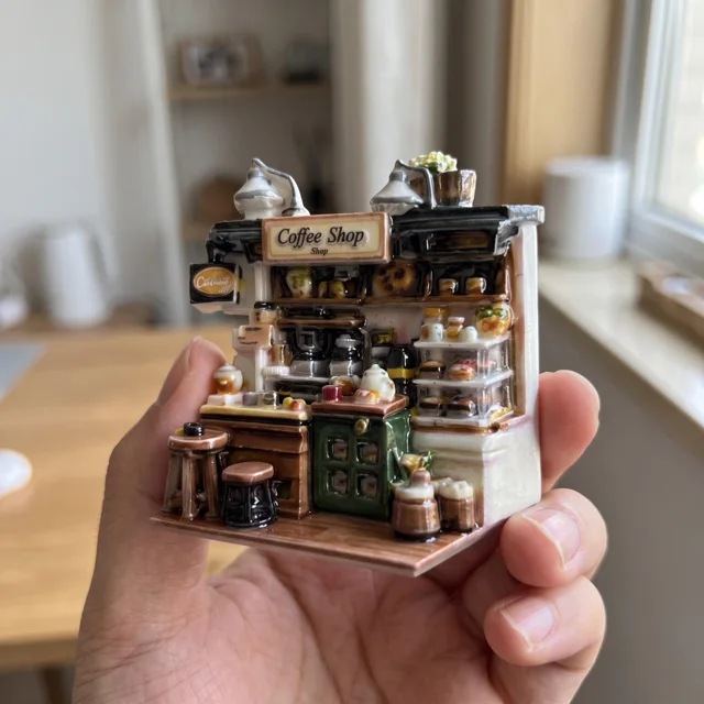 Miniature Resin Coffee Shop Fridge Magnet, Detailed Relief Kitchen Decor — product photo 3