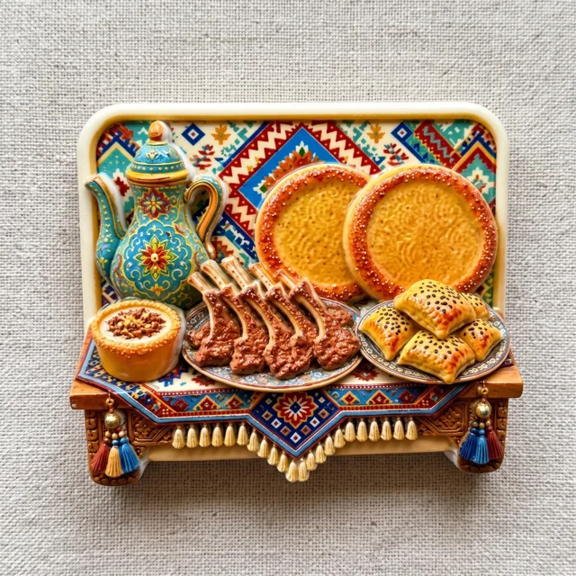 3D Fridge Magnet, Ornate Food Table Relief Decor, Colorful Kitchen Accent — product photo 1
