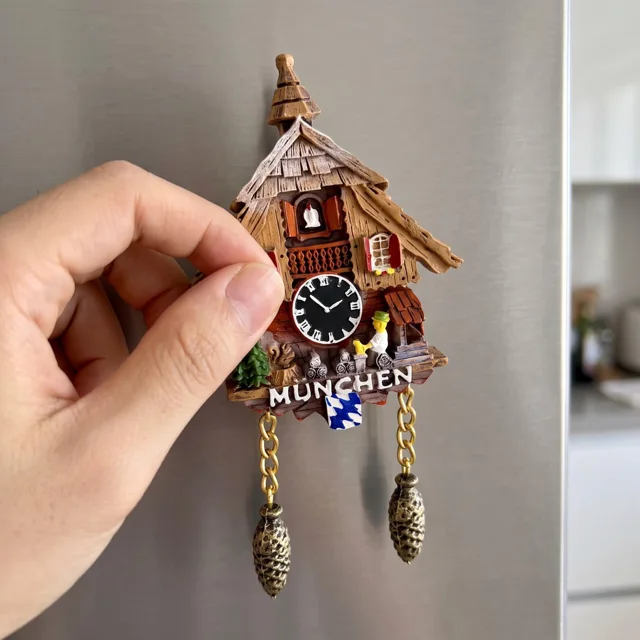 Resin Fridge Magnet: Rustic Chalet Clock With Dangling Pinecone Charms — product photo 10