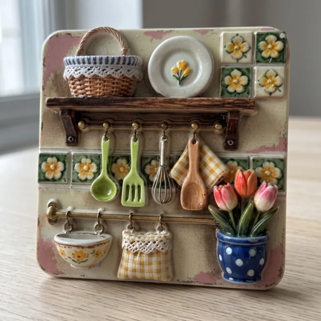 Kitchen Shelf with Floral Details 3D Resin Relief Fridge Magnet — product photo 8