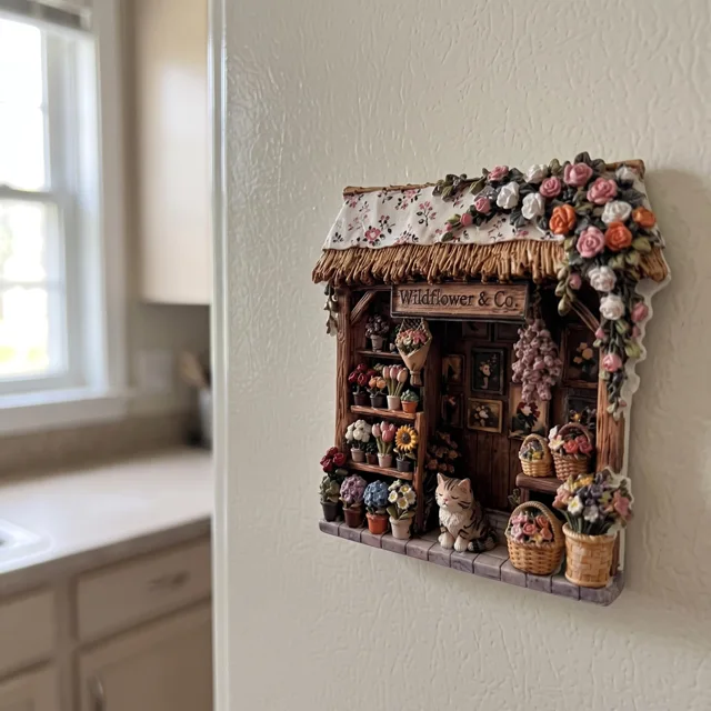 3D Fridge Magnet: Floral Shop Scene, Resin Relief Decor — product photo 3