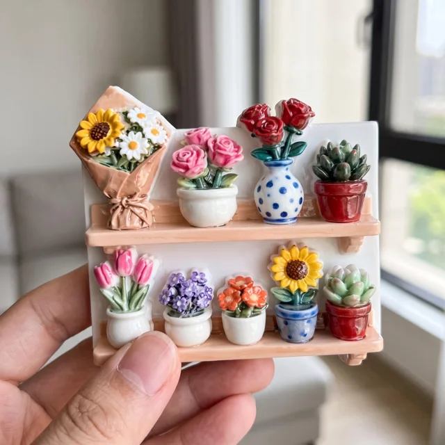 Flower Shelf Fridge Magnet, Colorful Potted Plants Display — product photo 6