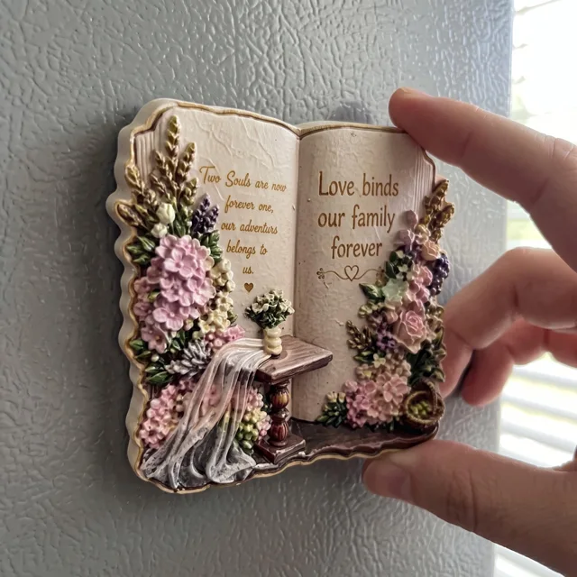3D Book Refrigerator Magnet: Embossed Resin Floral Plaque With Family Quote — product photo 3