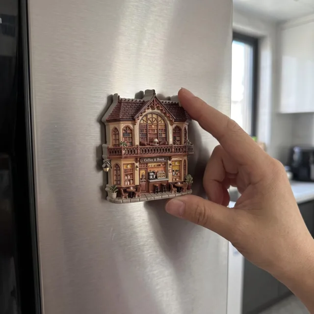 Resin Refrigerator Magnet: Gothic Coffee Shop Facade, 3D Relief Decor — product photo 9