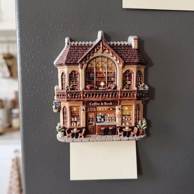 Resin Refrigerator Magnet: Gothic Coffee Shop Facade, 3D Relief Decor — product photo 2