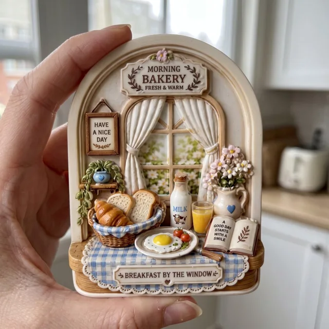 3D Breakfast Window Fridge Magnet, Sculpted Bakery Scene — product photo 5