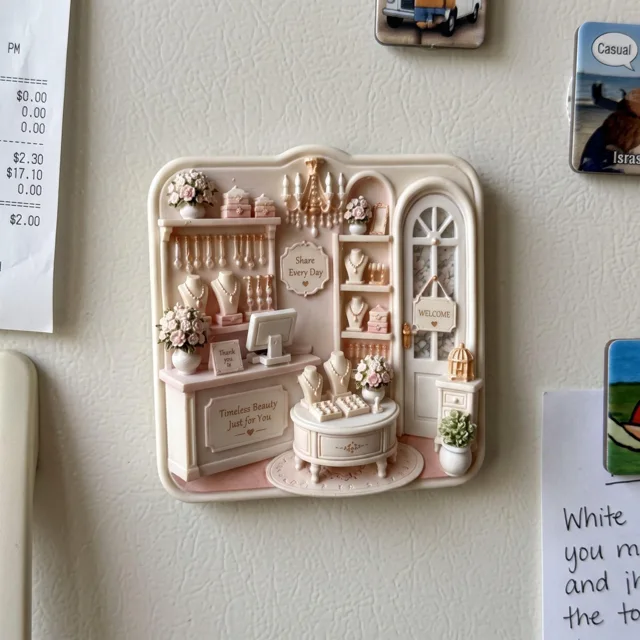 Miniature Room Magnet, Victorian Floral Decor With Arched Door — product photo 2