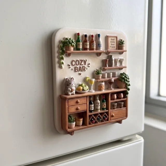 Bar Scene Fridge Magnet, 3D Resin Miniature Beverage Shelf Decor — product photo 3