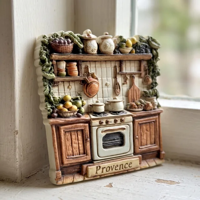 Refrigerator Magnet, Resin Rustic Kitchen Scene With Provence Plaque — product photo 2