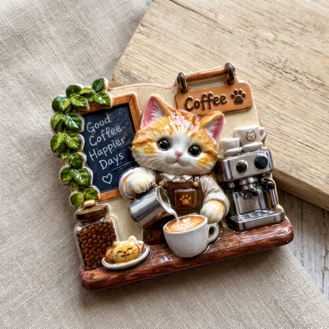 Fridge Magnet: Resin Cat Coffee Shop Kitchen Decor — product photo 6