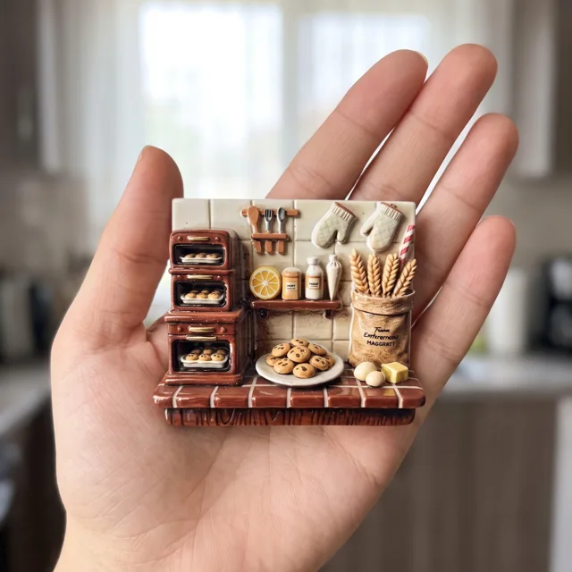 Refrigerator Magnet: 3D Resin Relief Miniature Kitchen Baking Scene — product photo 3