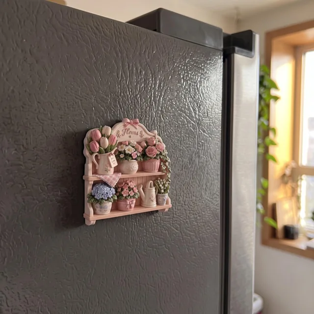 Refrigerator Magnet, Resin Flower Pot Shelf Garden Scene — product photo 7
