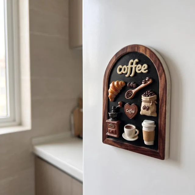 Coffee Fridge Magnet, 3D Relief Cafe Decor With Croissant and Coffee Cup — product photo 3
