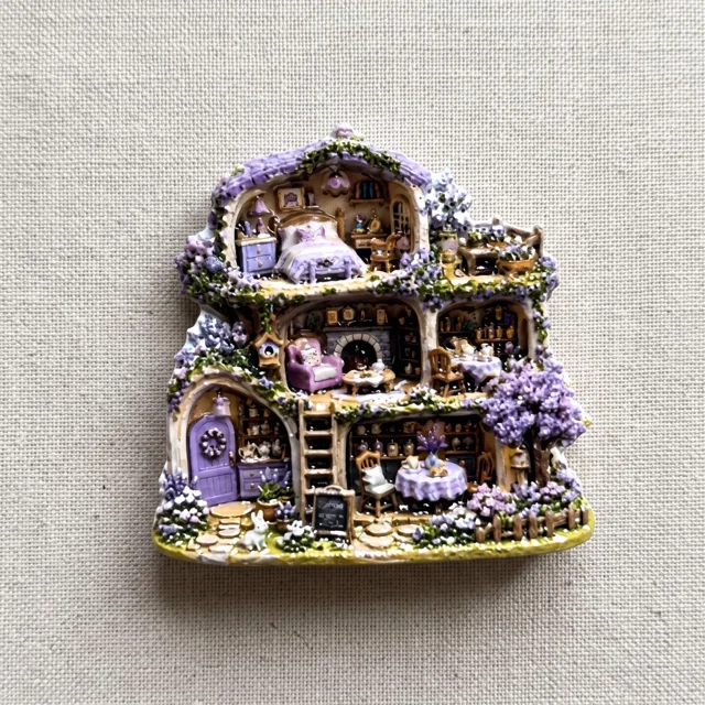 Refrigerator Magnet, Purple Miniature Cottage Scene with Floral Details — product photo 3