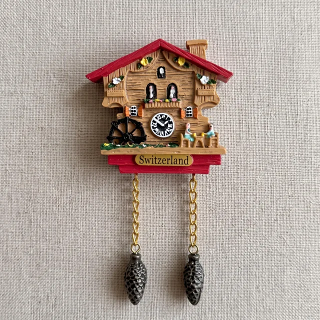 Cuckoo Clock Fridge Magnet: 3D Resin Chalet Souvenir With Hanging Cones — product photo 2