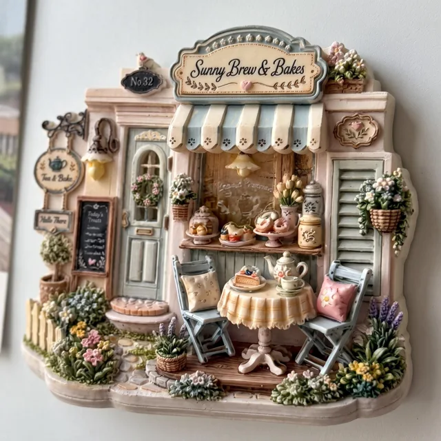 Refrigerator Magnet, 3D Tea Shop Bakery Scene Resin Decor — product photo 10