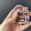 Refrigerator Magnet, Purple Miniature Cottage Scene with Floral Details — product photo 9