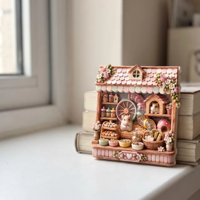 Fridge Magnet, Hamster House Miniature, Pink Floral Resin Decor — product photo 8
