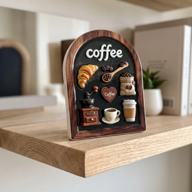 Coffee Fridge Magnet, 3D Relief Cafe Decor With Croissant and Coffee Cup — product photo 6