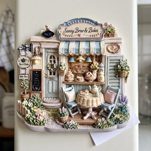 Refrigerator Magnet, 3D Tea Shop Bakery Scene Resin Decor — product photo 8