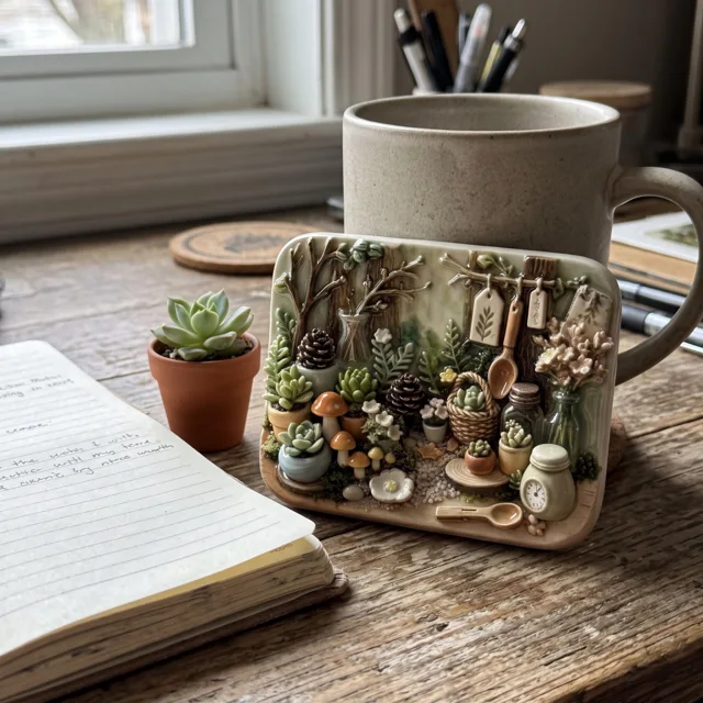 Botanical Refrigerator Magnet: 3D Relief Resin Succulent Garden Scene Decor — product photo 3