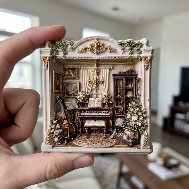 Resin Relief Fridge Magnet, Miniature Music Room Decor with Piano and Violin — product photo 6