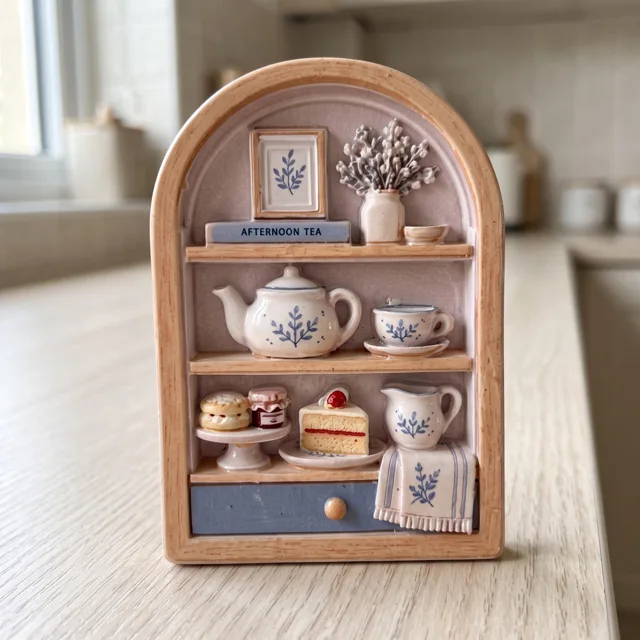 Miniature Tea Shelf Fridge Magnet, Resin Relief Kitchen Decor — product photo 11