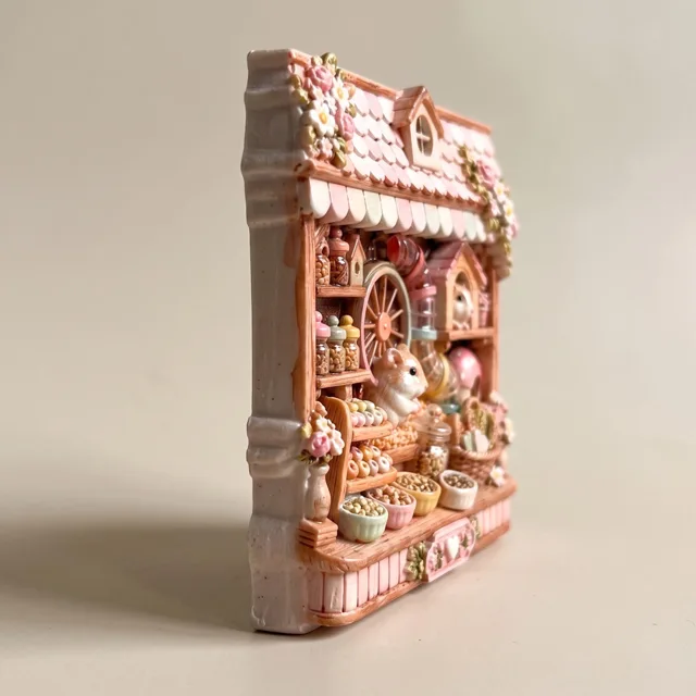 Fridge Magnet, Hamster House Miniature, Pink Floral Resin Decor — product photo 6