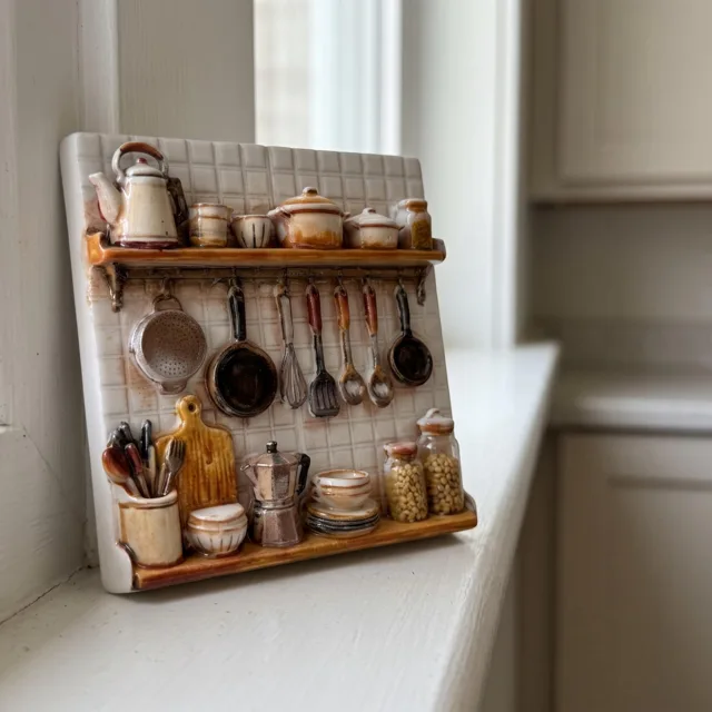 Refrigerator Magnet: Resin Relief Kitchen Shelf Scene With Miniature Cookware — product photo 7