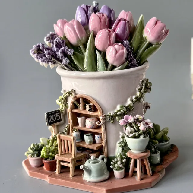 Resin Flower Shop Fridge Magnet, 3D Floral Miniature Decor — product photo 3