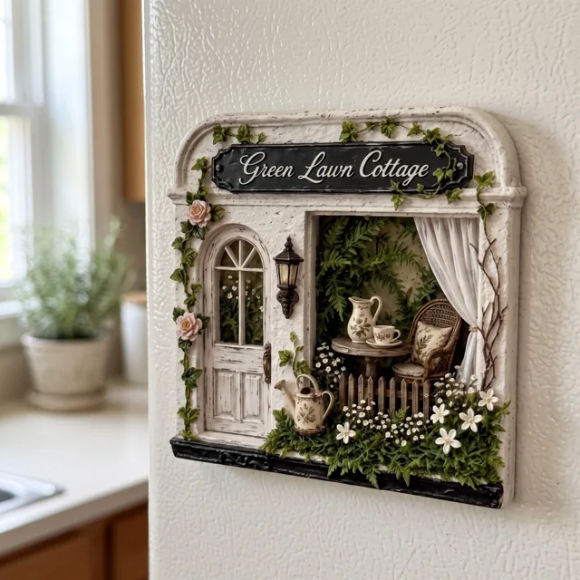 Refrigerator Magnet: 3D Vintage Cottage Door Scene — product photo 6