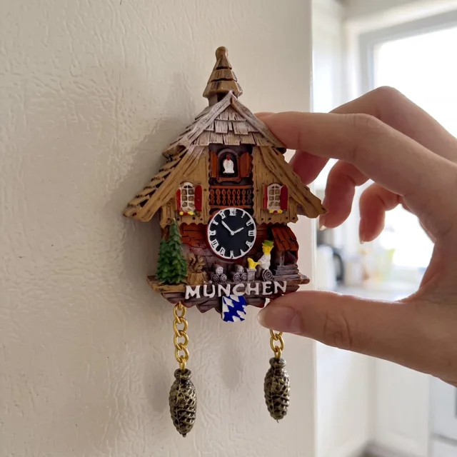 Resin Fridge Magnet: Rustic Chalet Clock With Dangling Pinecone Charms — product photo 8