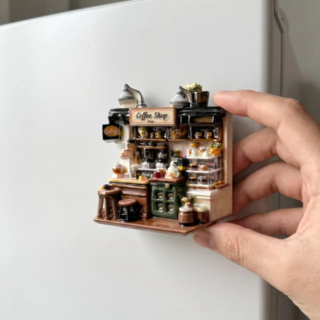 Miniature Resin Coffee Shop Fridge Magnet, Detailed Relief Kitchen Decor — product photo 4