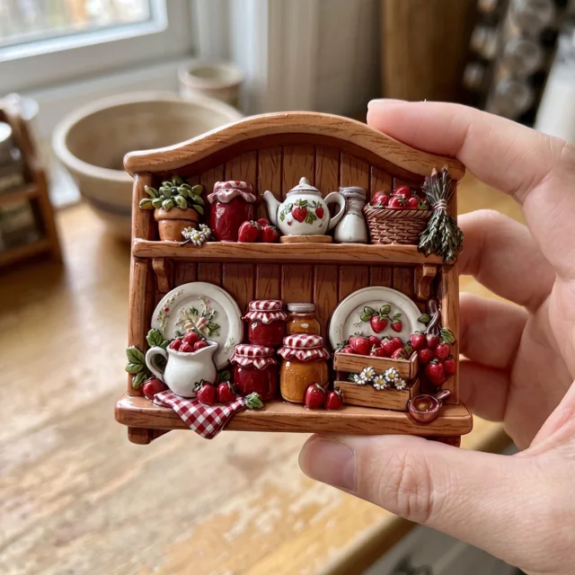 Refrigerator Magnet: 3D Resin Kitchen Pantry Shelf Strawberry Jam Miniature Decor — product photo 4