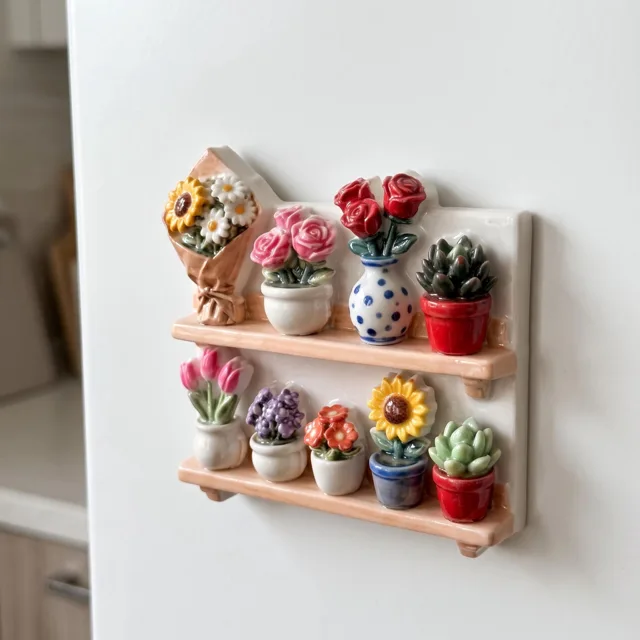 Flower Shelf Fridge Magnet, Colorful Potted Plants Display — product photo 1