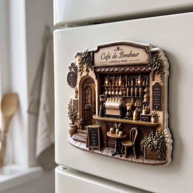 3D Relief Coffee Shop Fridge Magnet, Ornate Cafe Kitchen Decor — product photo 7